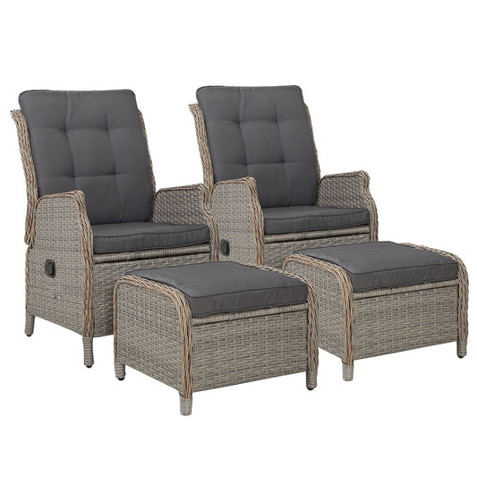 Recliner Chairs Outdoor Patio Wicker Sofa Lounge  Set of 2 - Black