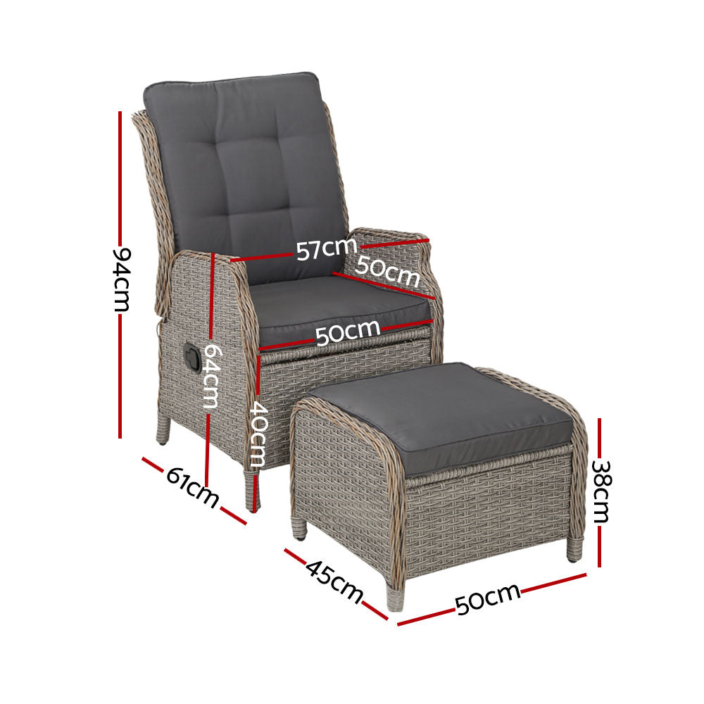 Recliner Chairs Outdoor Patio Wicker Sofa Lounge  Set of 2 - Black