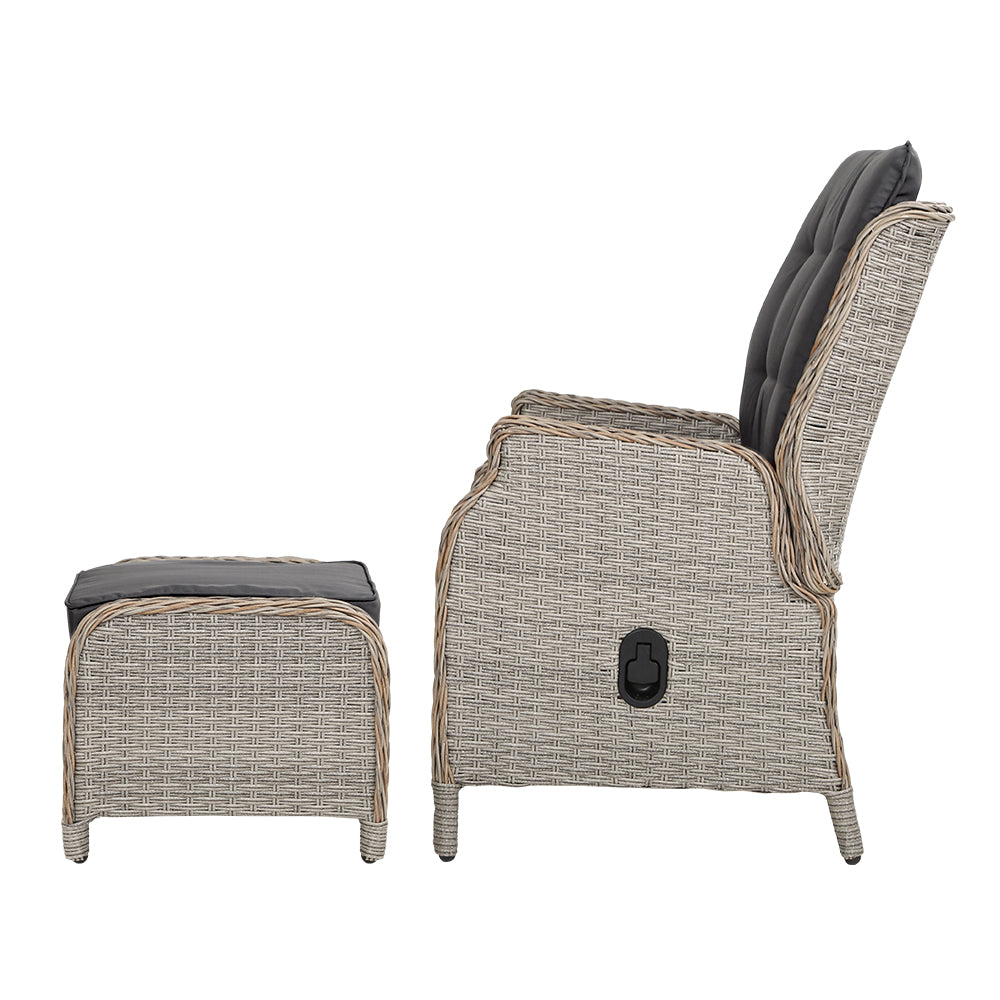 Recliner Chairs Outdoor Patio Wicker Sofa Lounge  Set of 2 - Black