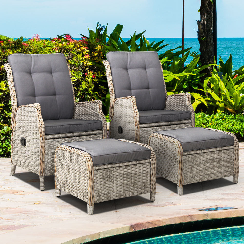 Recliner Chairs Outdoor Patio Wicker Sofa Lounge  Set of 2 - Black