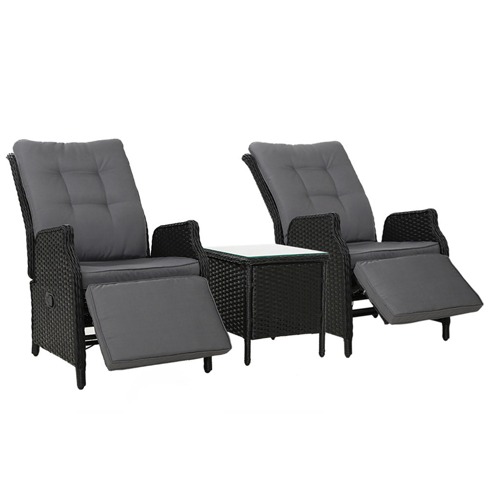 Sun Lounge Recliner Chairs Outdoor Furniture Patio Sofa - Black