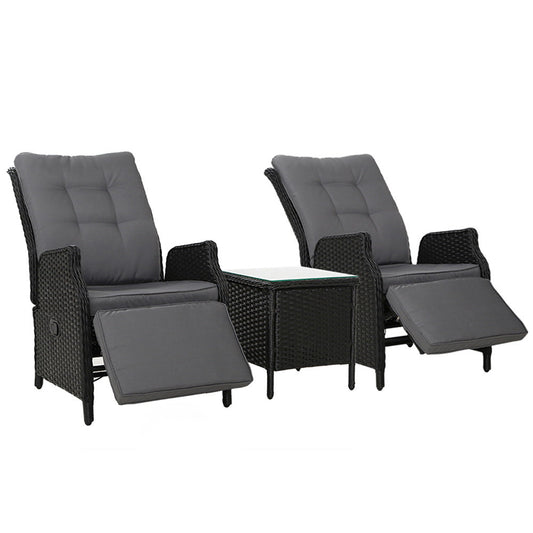 Sun Lounge Recliner Chairs Outdoor Furniture Patio Sofa - Black