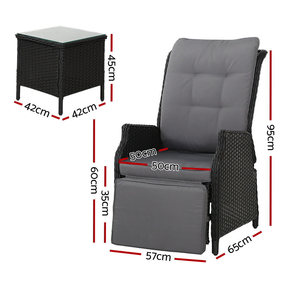 Sun Lounge Recliner Chairs Outdoor Furniture Patio Sofa - Black