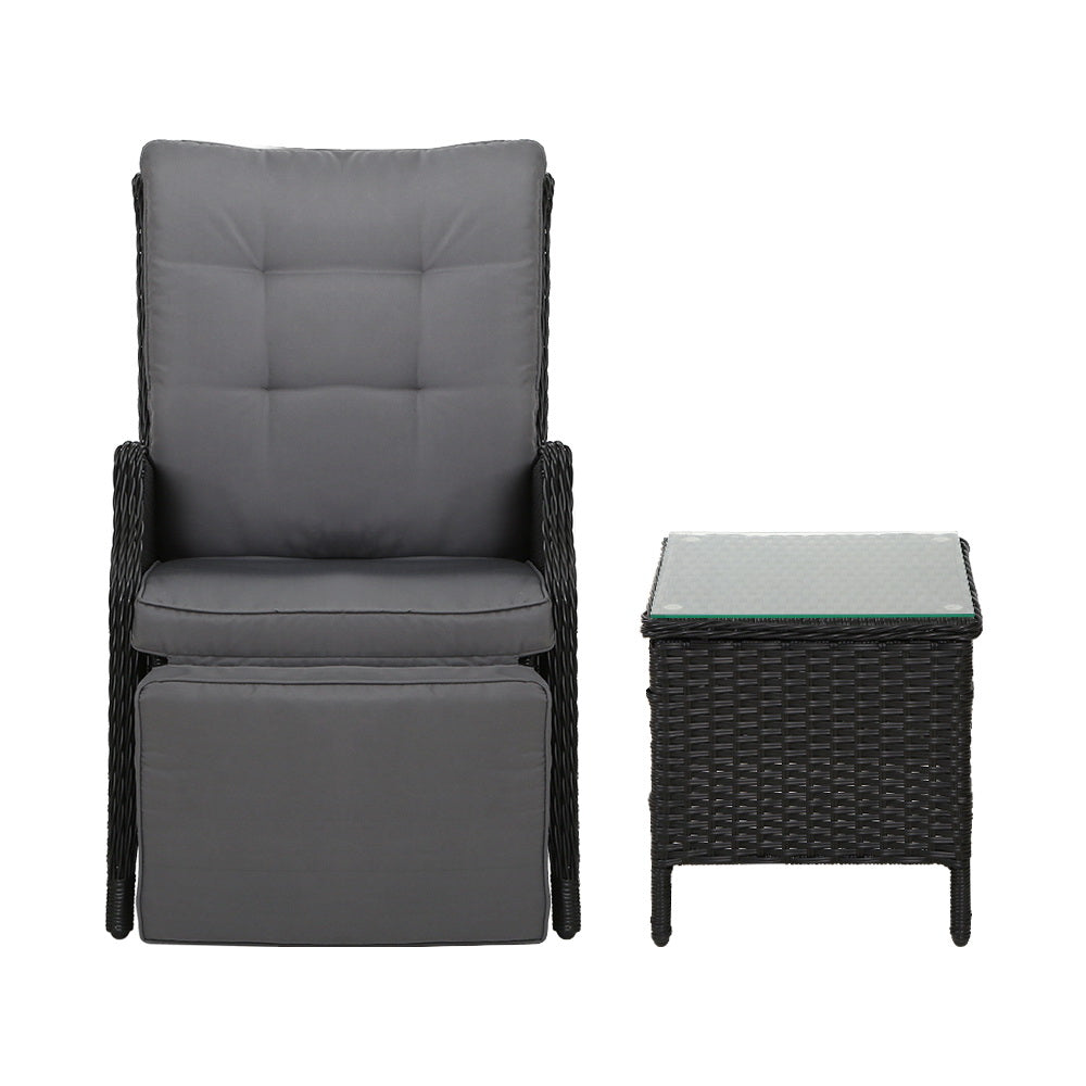 Sun Lounge Recliner Chairs Outdoor Furniture Patio Sofa - Black
