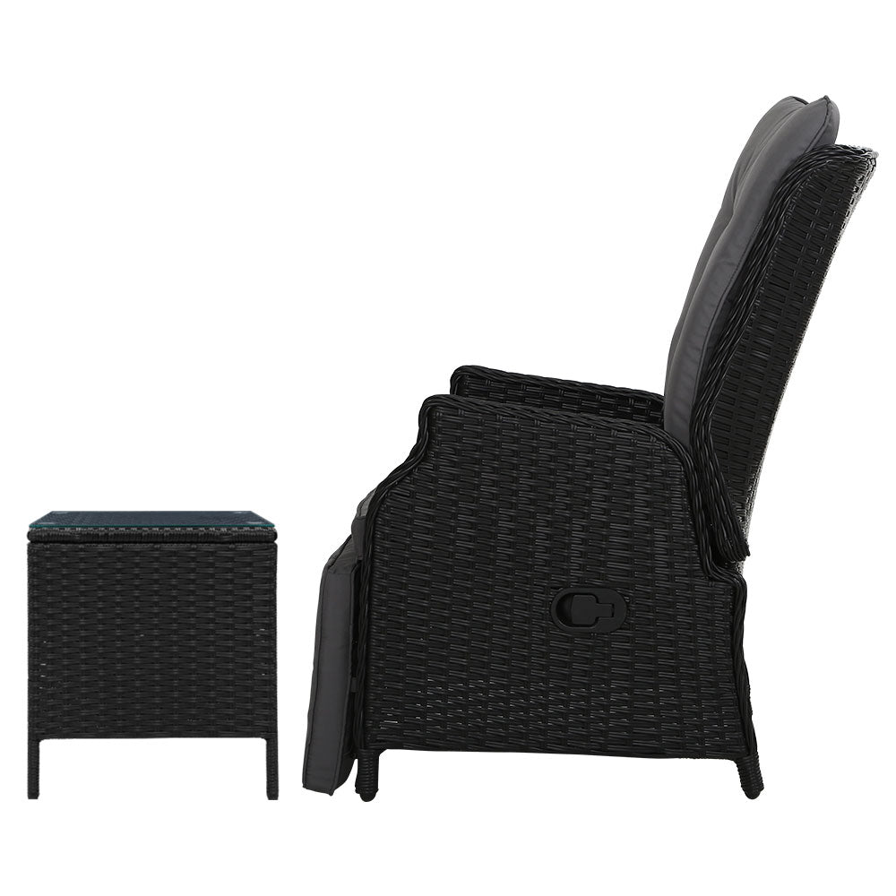 Sun Lounge Recliner Chairs Outdoor Furniture Patio Sofa - Black