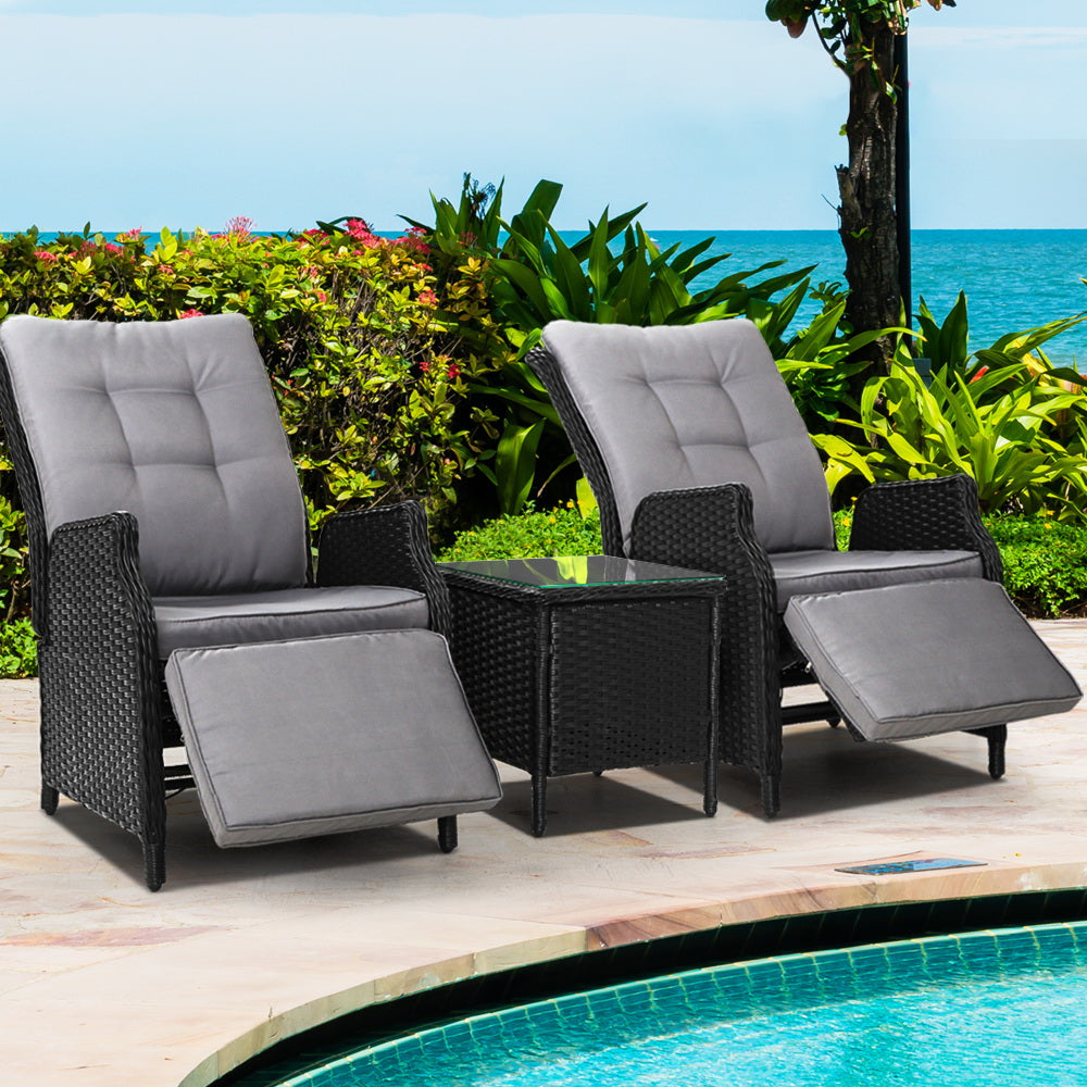 Sun Lounge Recliner Chairs Outdoor Furniture Patio Sofa - Black