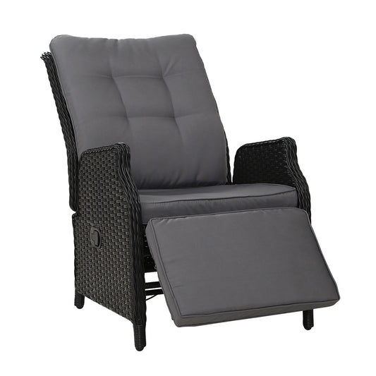 Recliner Chair Lounge Set Outdoor Furniture Patio Wicker Sofa - Grey