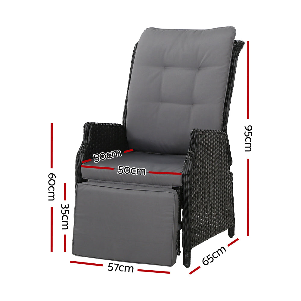 Recliner Chairs Outdoor Patio Wicker Lounge Sofa Set of 2 - Black