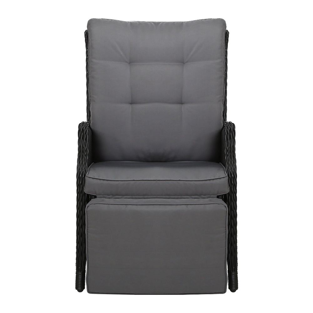 Recliner Chairs Outdoor Patio Wicker Lounge Sofa Set of 2 - Black