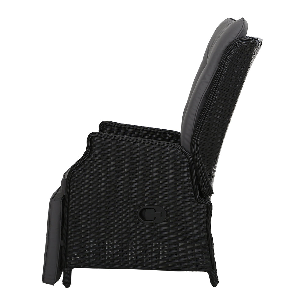 Recliner Chairs Outdoor Patio Wicker Lounge Sofa Set of 2 - Black
