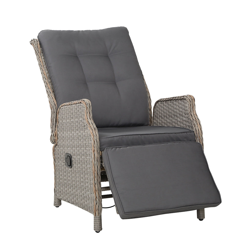Outdoor Recliner Chair Furniture Patio Wicker Sofa Lounge Set - Grey