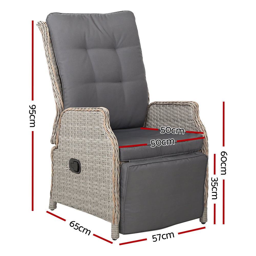 Outdoor Recliner Chair Furniture Patio Wicker Sofa Lounge Set - Grey