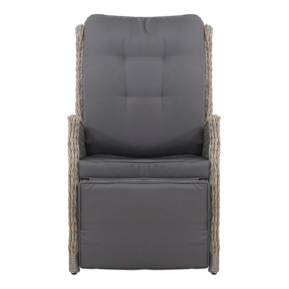 Outdoor Recliner Chair Furniture Patio Wicker Sofa Lounge Set - Grey