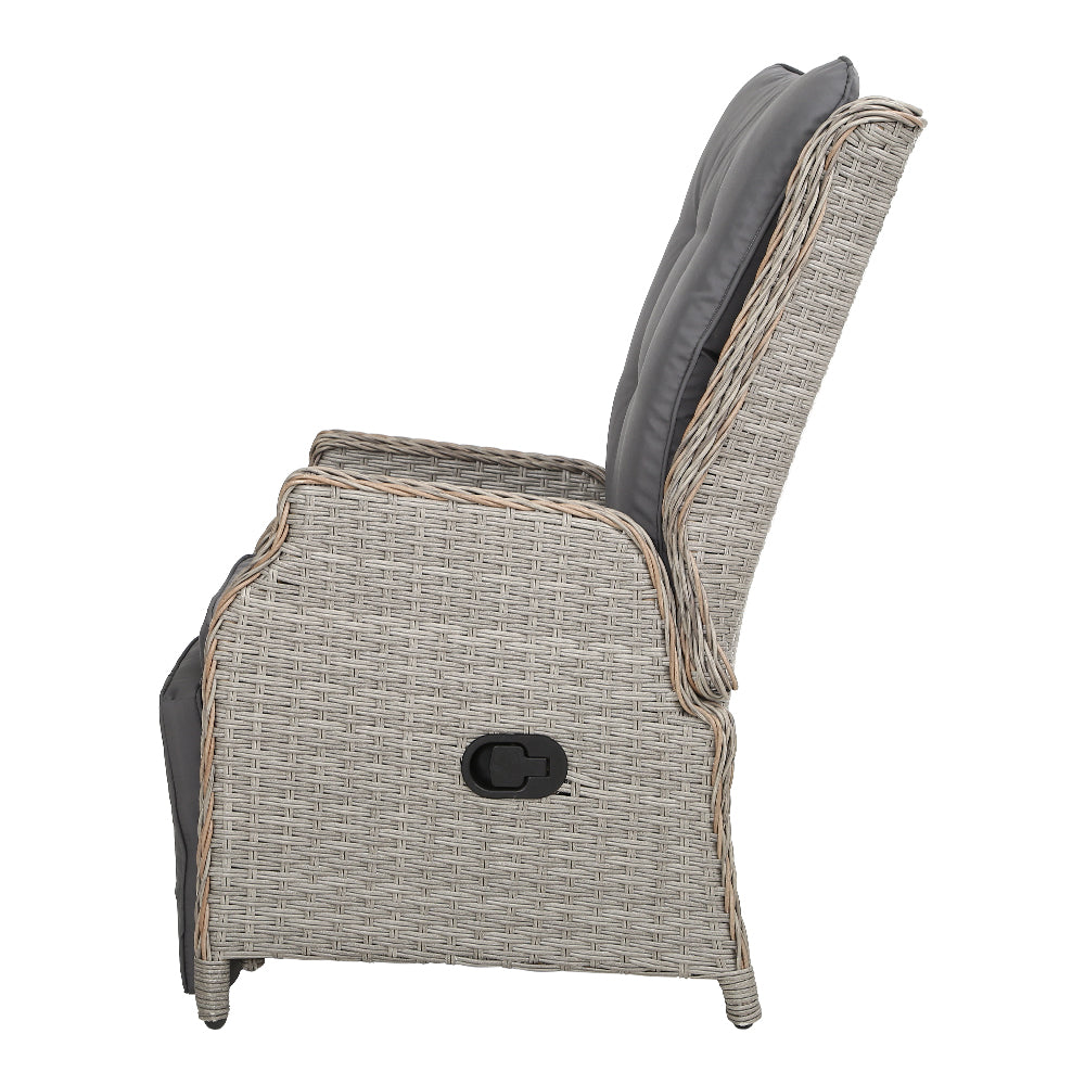 Outdoor Recliner Chair Furniture Patio Wicker Sofa Lounge Set - Grey