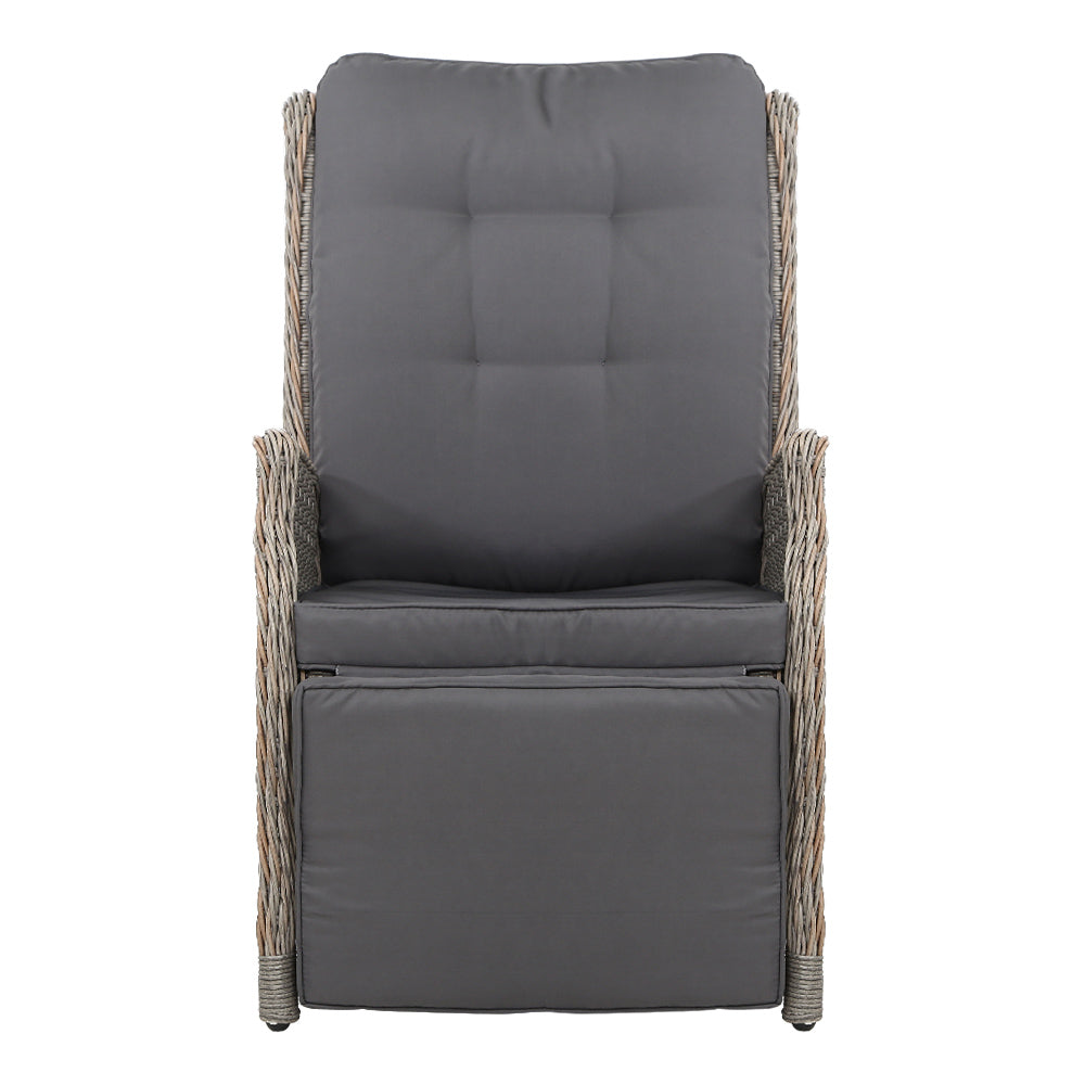 Recliner Chairs Outdoor Patio Wicker Lounge Sofa Set of 2 - Grey