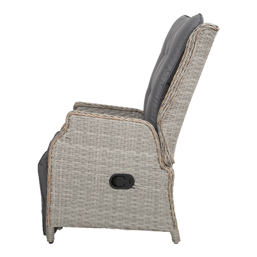 Recliner Chairs Outdoor Patio Wicker Lounge Sofa Set of 2 - Grey