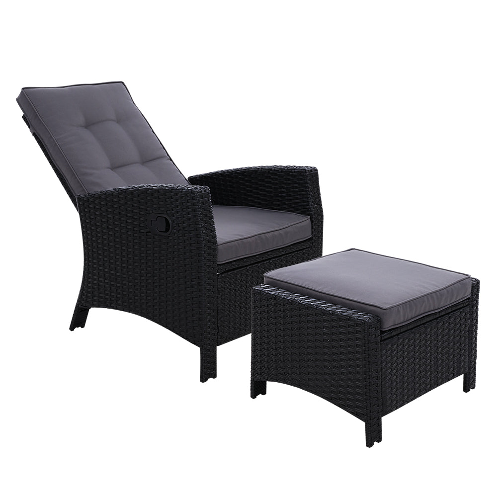 Sun Recliner Chair Wicker Sofa Outdoor Patio Garden Lounge - Black