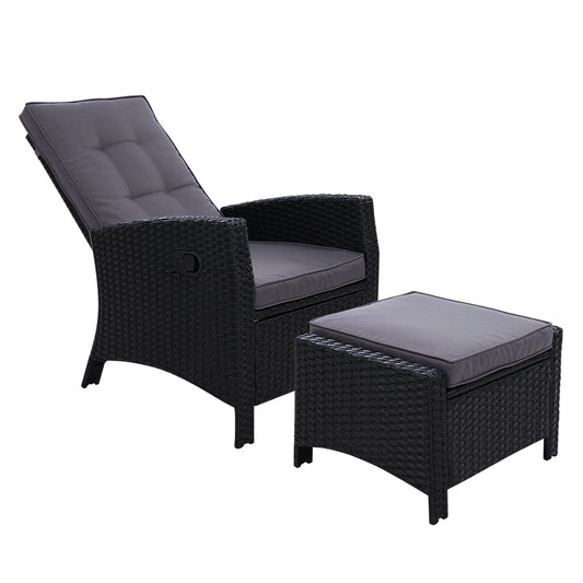 Sun Recliner Chair Wicker Sofa Outdoor Patio Garden Lounge - Black