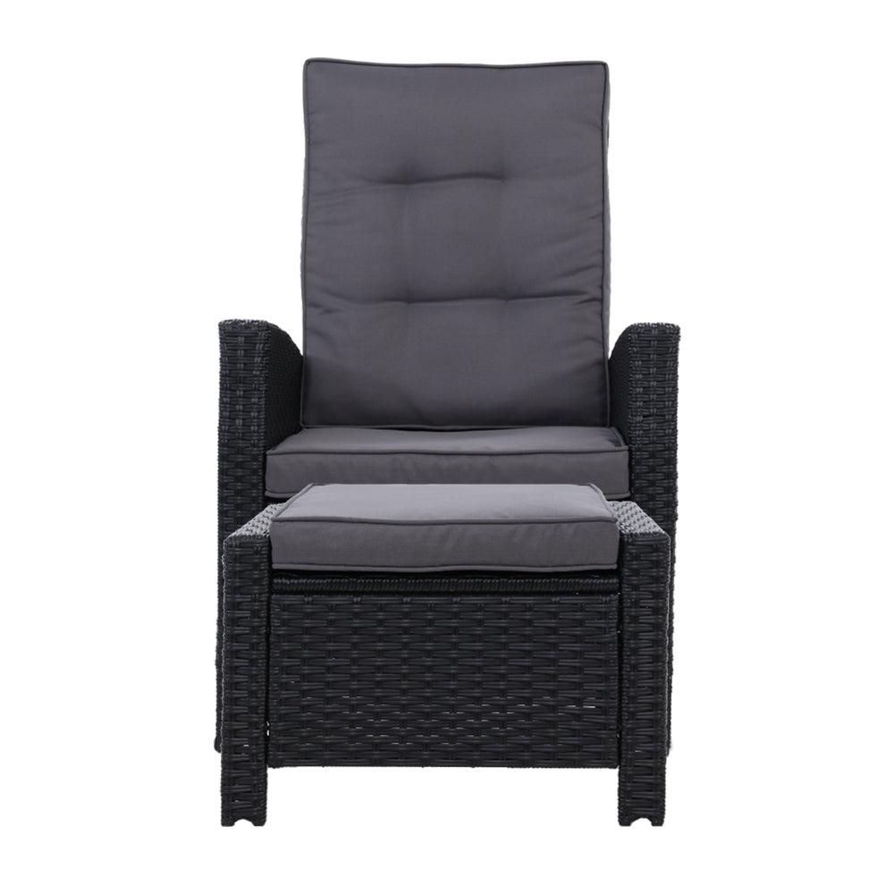 Sun Recliner Chair Wicker Sofa Outdoor Patio Garden Lounge - Black