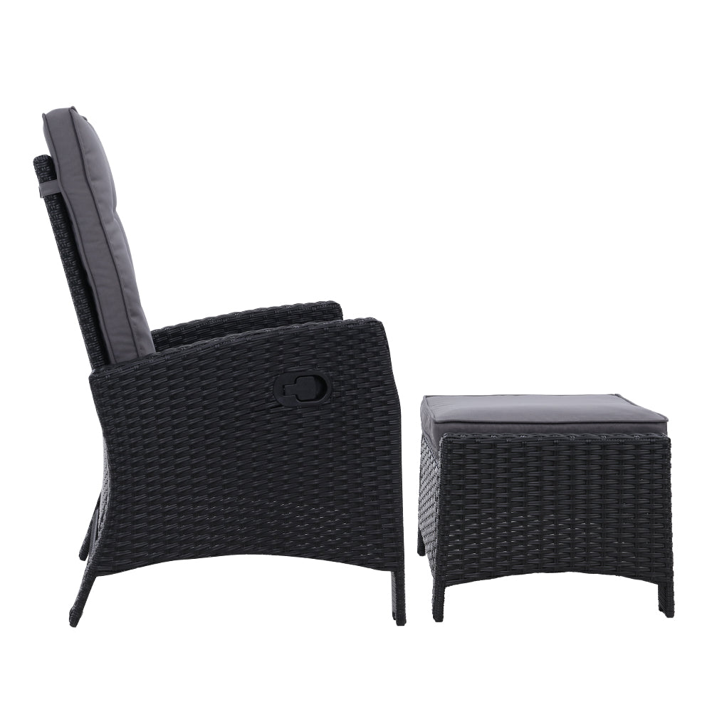 Sun Recliner Chair Wicker Sofa Outdoor Patio Garden Lounge - Black