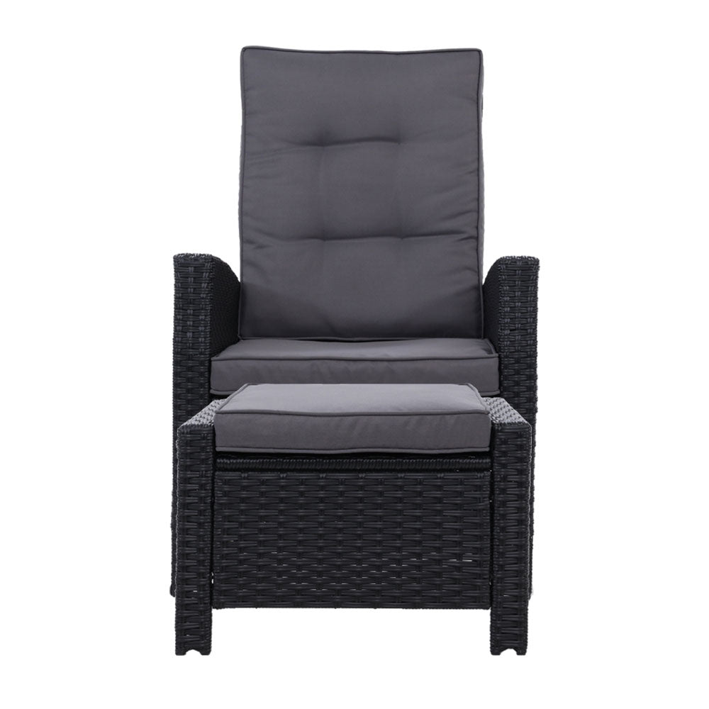 Sun Recliner Chair Outdoor Patio Garden Cushion Set of 2 - Black