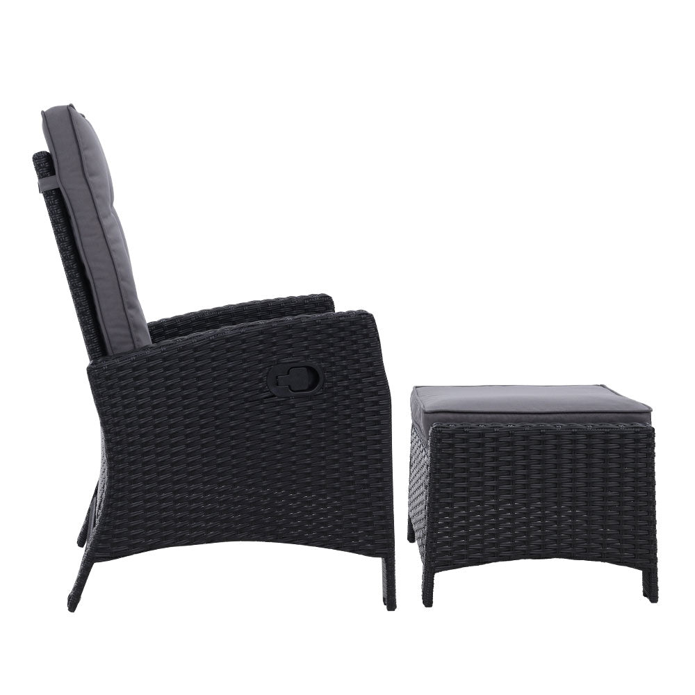 Sun Recliner Chair Outdoor Patio Garden Cushion Set of 2 - Black