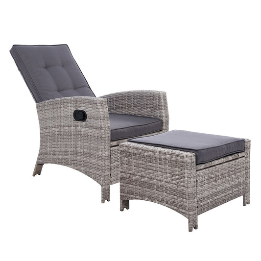 Sun Recliner Chair Wicker Sofa Outdoor Patio Garden Lounge - Grey