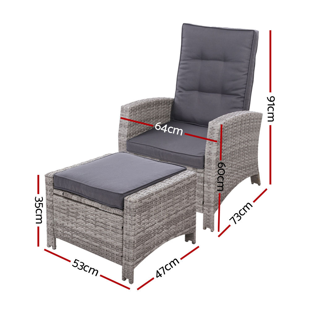 Sun Recliner Chair Wicker Sofa Outdoor Patio Garden Lounge - Grey