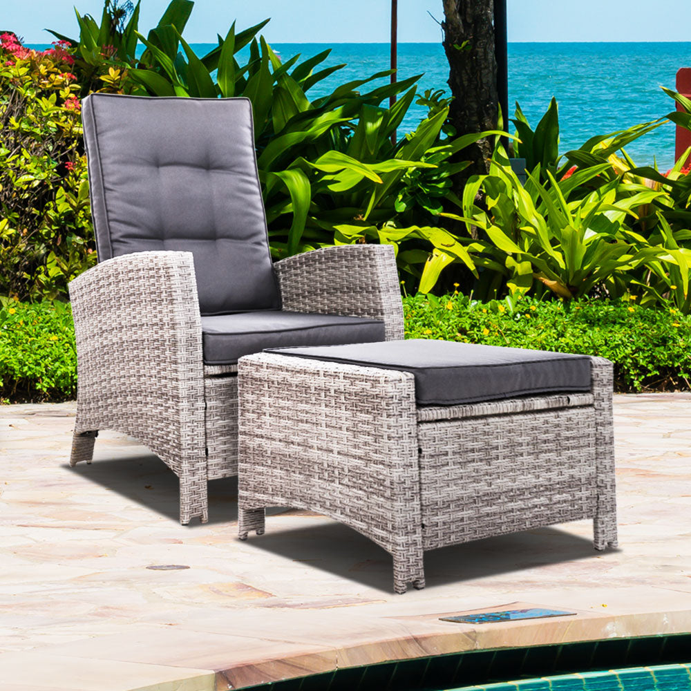 Sun Recliner Chair Wicker Sofa Outdoor Patio Garden Lounge - Grey