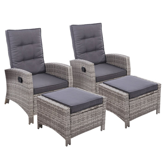 Sun Recliner Chair Outdoor Patio Garden Cushion Set of 2 - Black