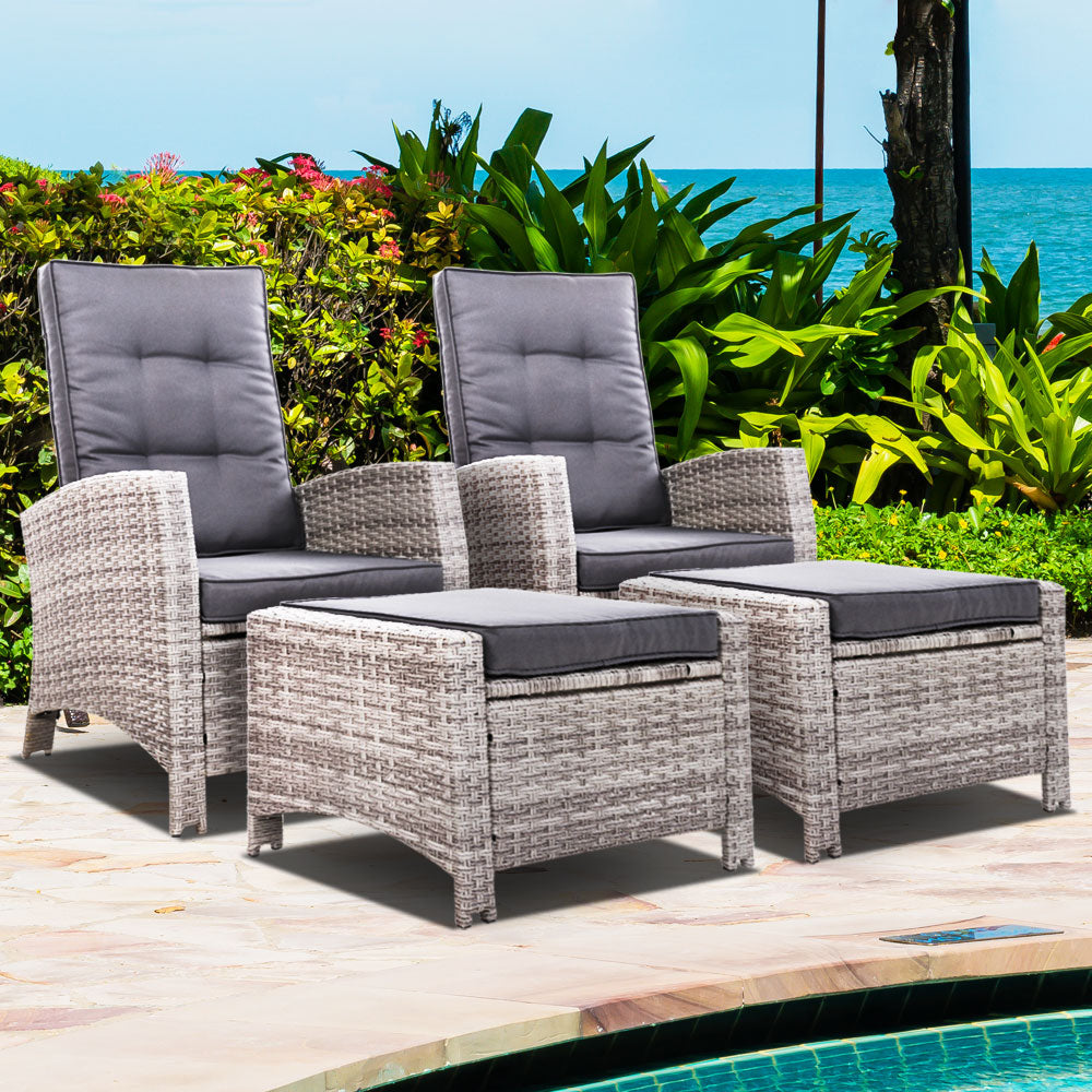 Sun Recliner Chair Outdoor Patio Garden Cushion Set of 2 - Black
