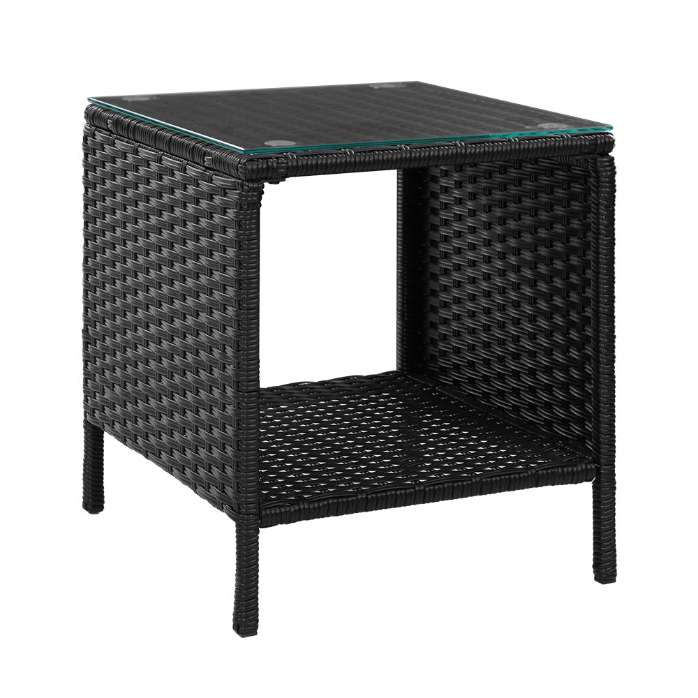 Garden Patio Outdoor Side Table Rattan Indoor Desk - Black