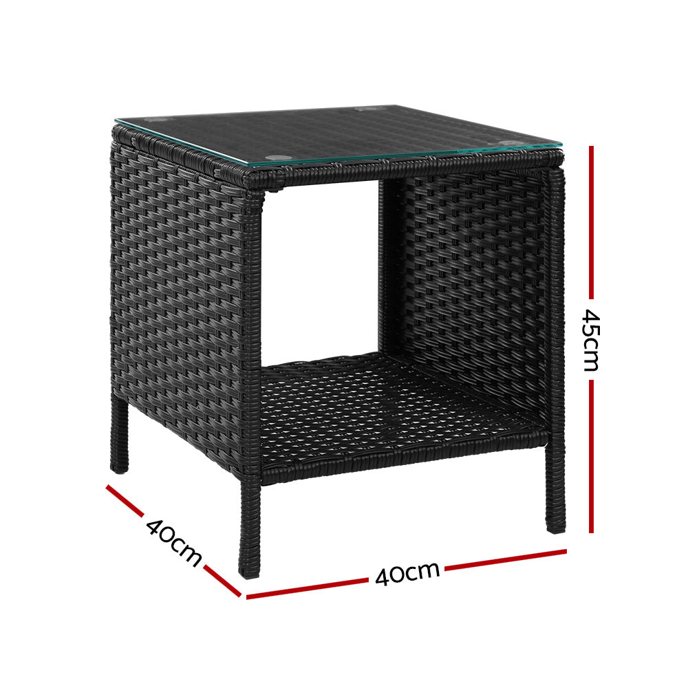 Garden Patio Outdoor Side Table Rattan Indoor Desk - Black