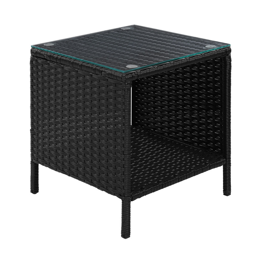 Garden Patio Outdoor Side Table Rattan Indoor Desk - Black