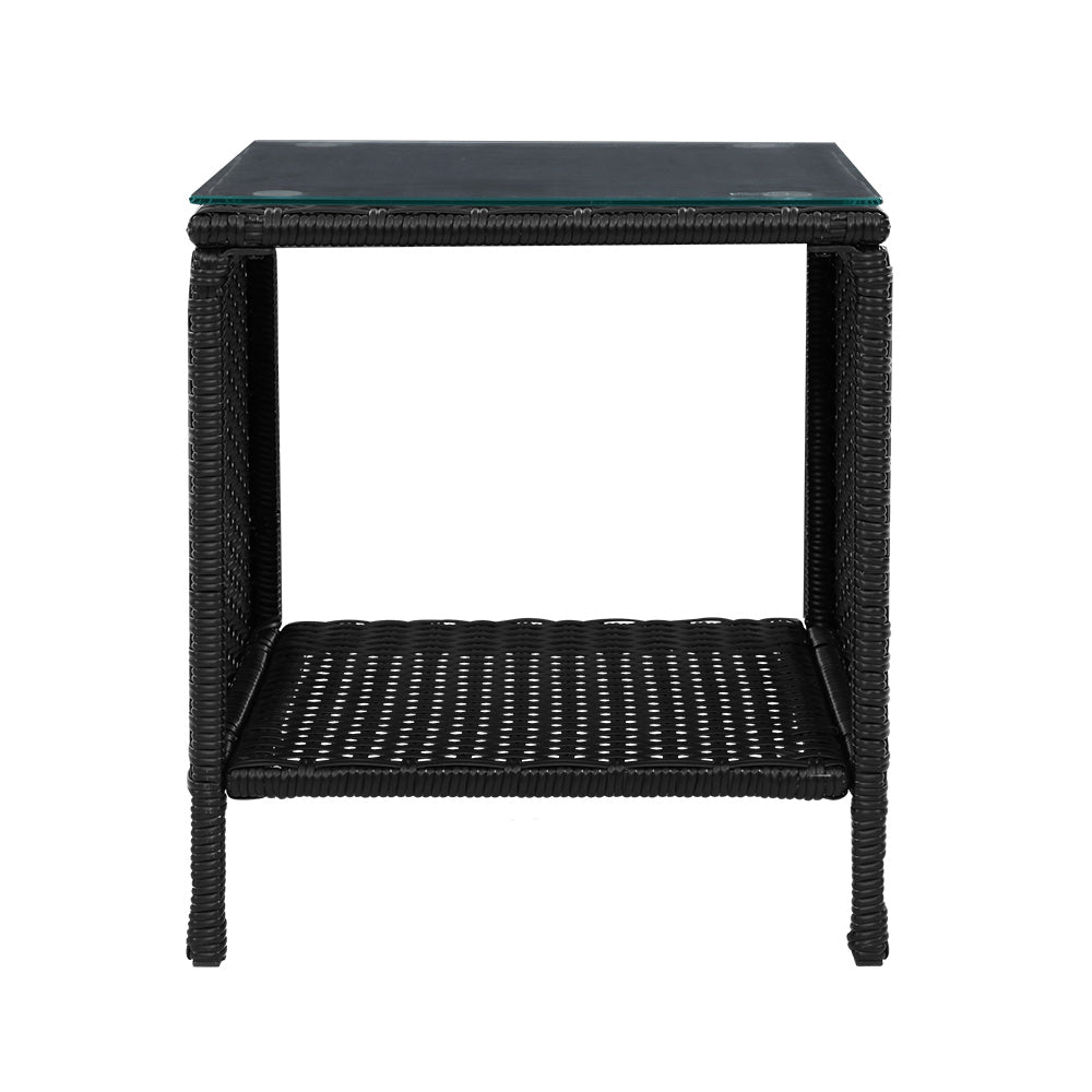 Garden Patio Outdoor Side Table Rattan Indoor Desk - Black