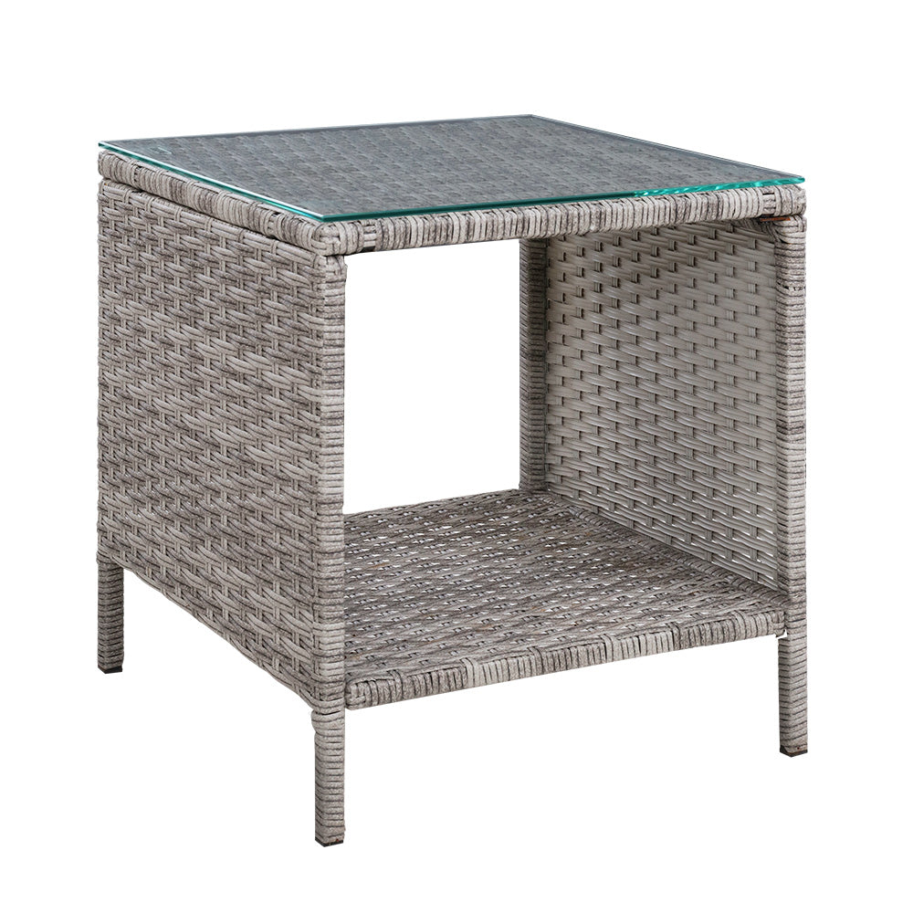 Garden Patio Outdoor Side Table Rattan Indoor Desk - Grey