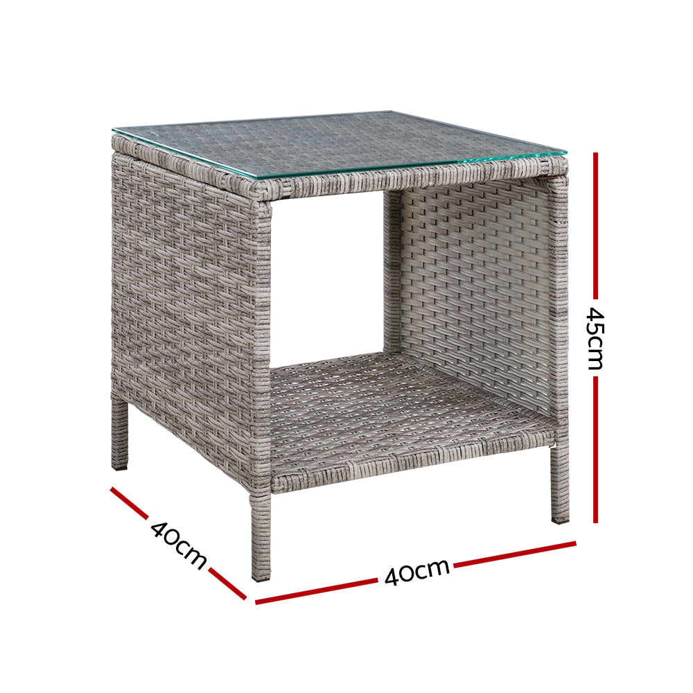 Garden Patio Outdoor Side Table Rattan Indoor Desk - Grey