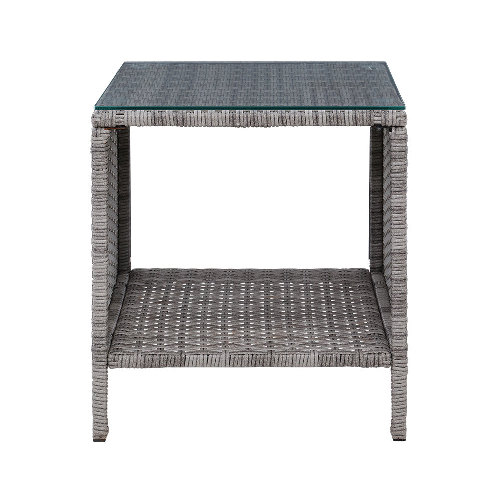 Garden Patio Outdoor Side Table Rattan Indoor Desk - Grey