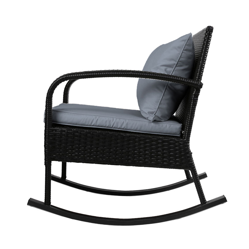 Rocking Wicker Chairs Table Outdoor Set Recliner Patio - Black and Grey