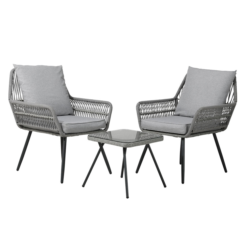 Outdoor Chairs Table Furniture Lounge Bistro Patio Set - 3 Piece
