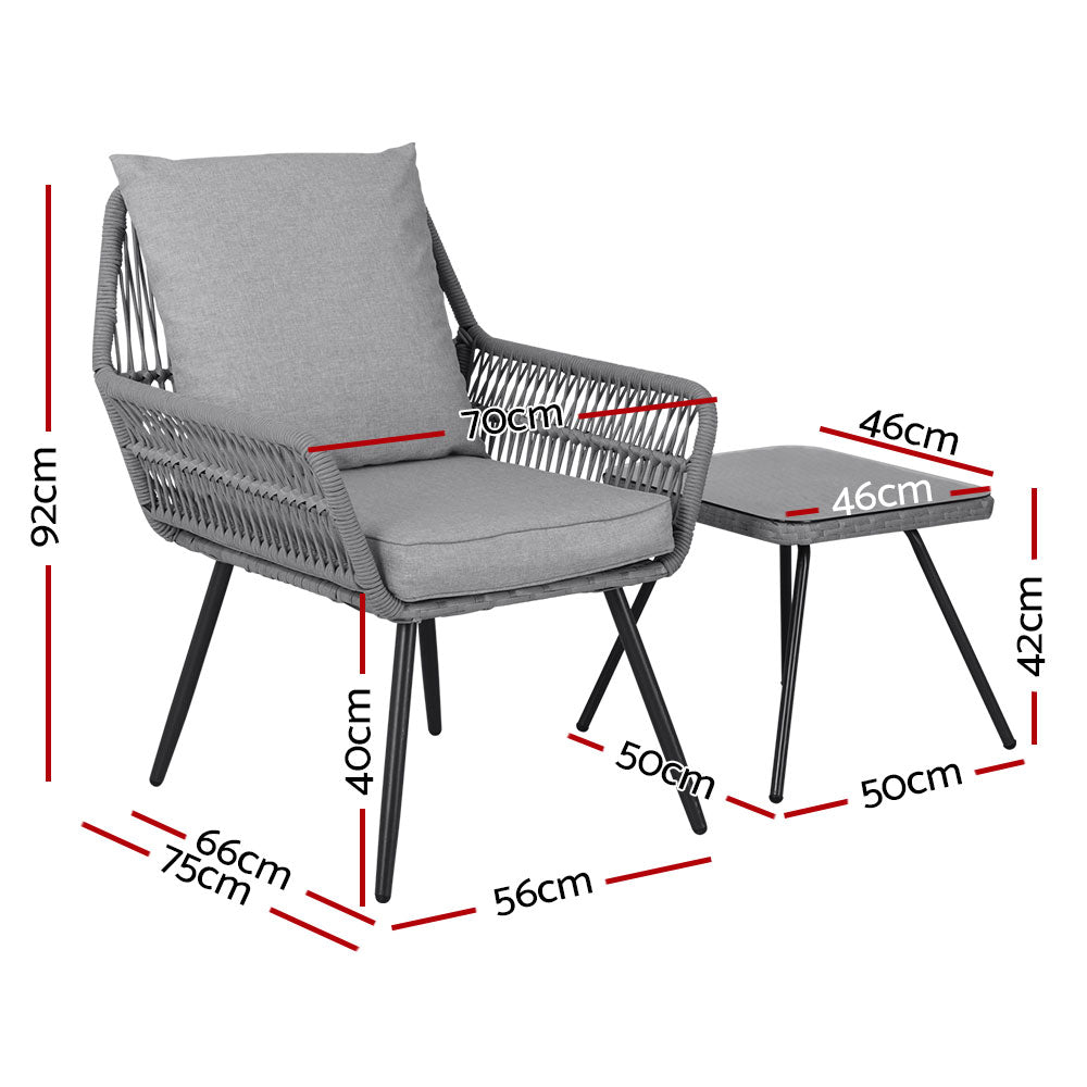 Outdoor Chairs Table Furniture Lounge Bistro Patio Set - 3 Piece