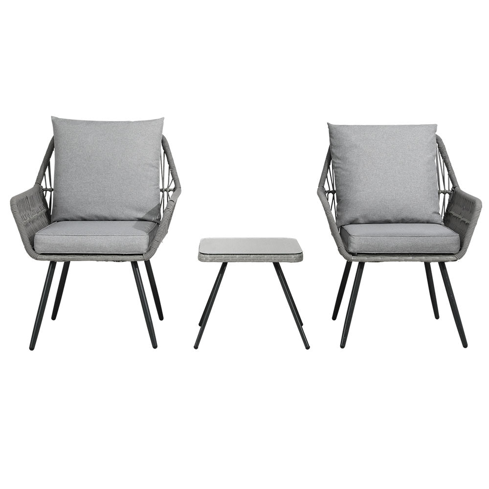 Outdoor Chairs Table Furniture Lounge Bistro Patio Set - 3 Piece