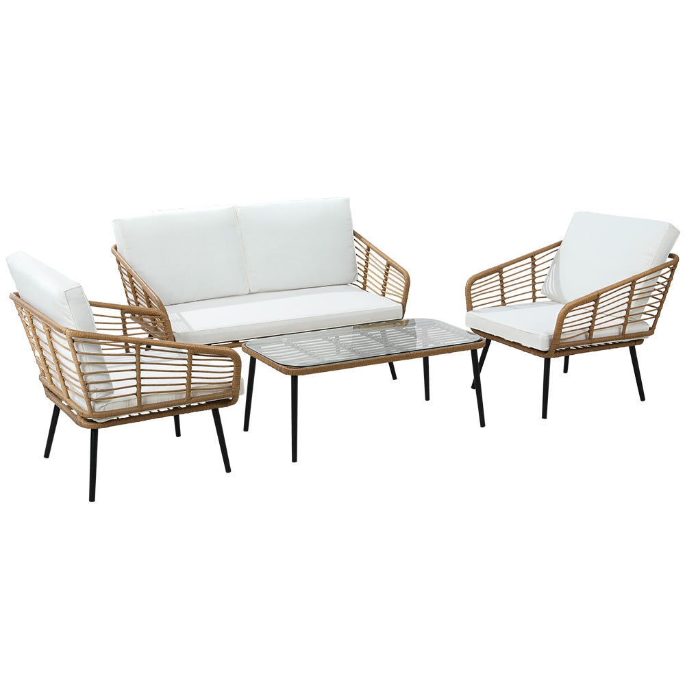Outdoor Furniture Sofa Rattan Table Chairs Lounge Set - 4 Piece