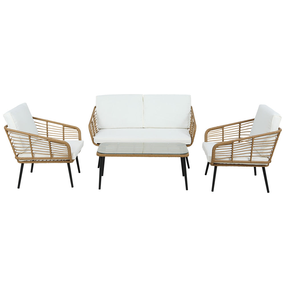 Outdoor Furniture Sofa Rattan Table Chairs Lounge Set - 4 Piece