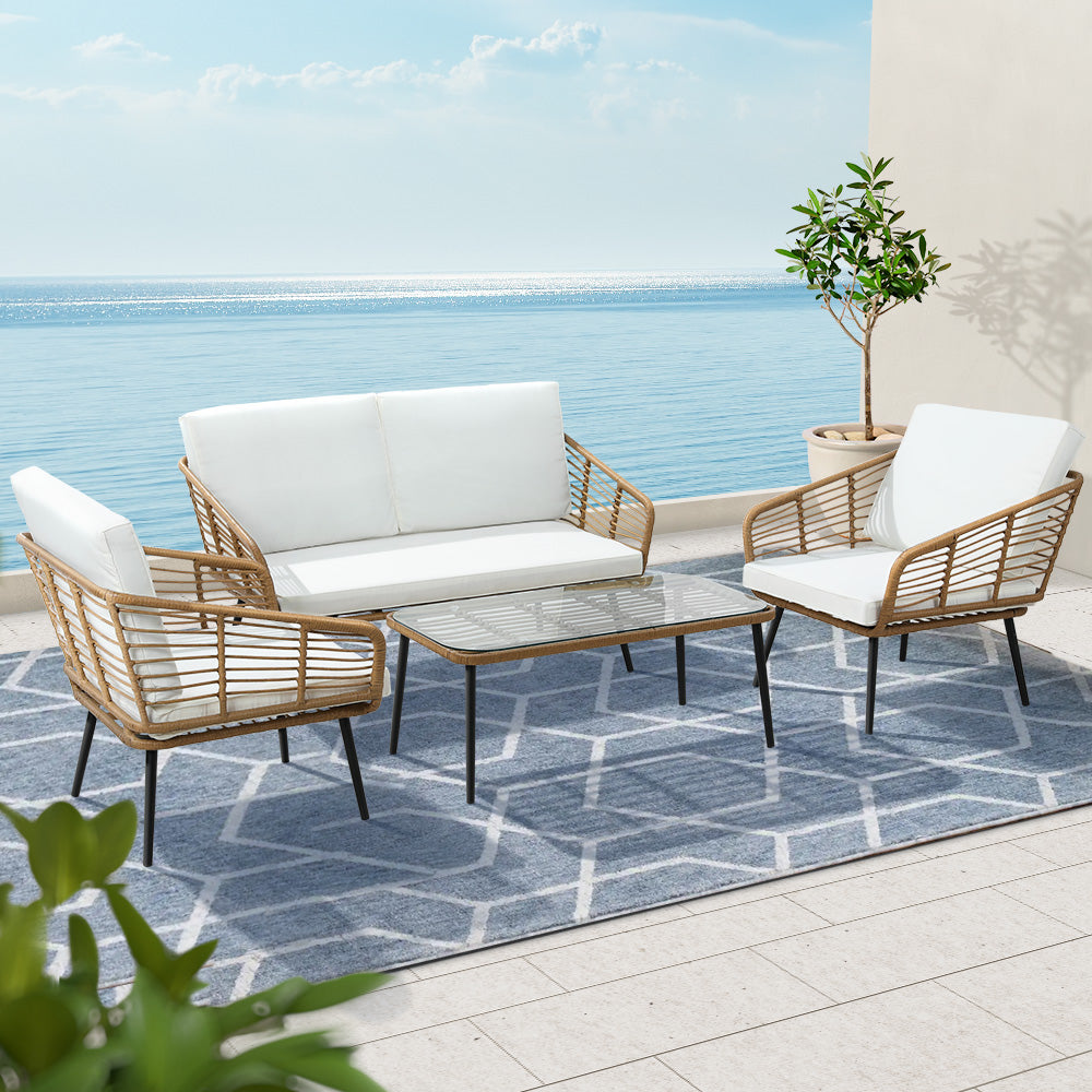 Outdoor Furniture Sofa Rattan Table Chairs Lounge Set - 4 Piece