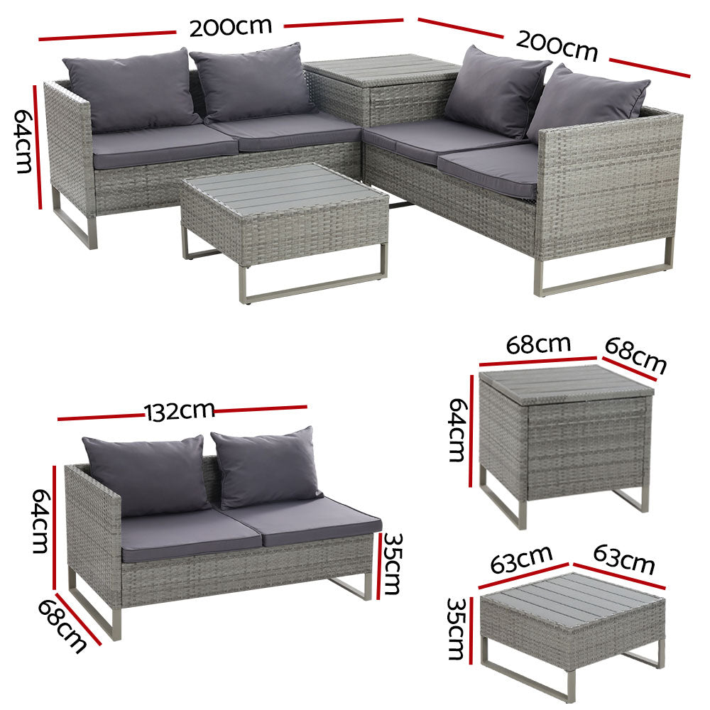 Outdoor Sofa Furniture Garden Couch Table Chair Lounge Set - Grey