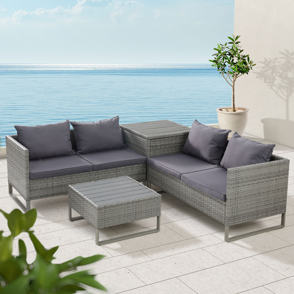 Outdoor Sofa Furniture Garden Couch Table Chair Lounge Set - Grey