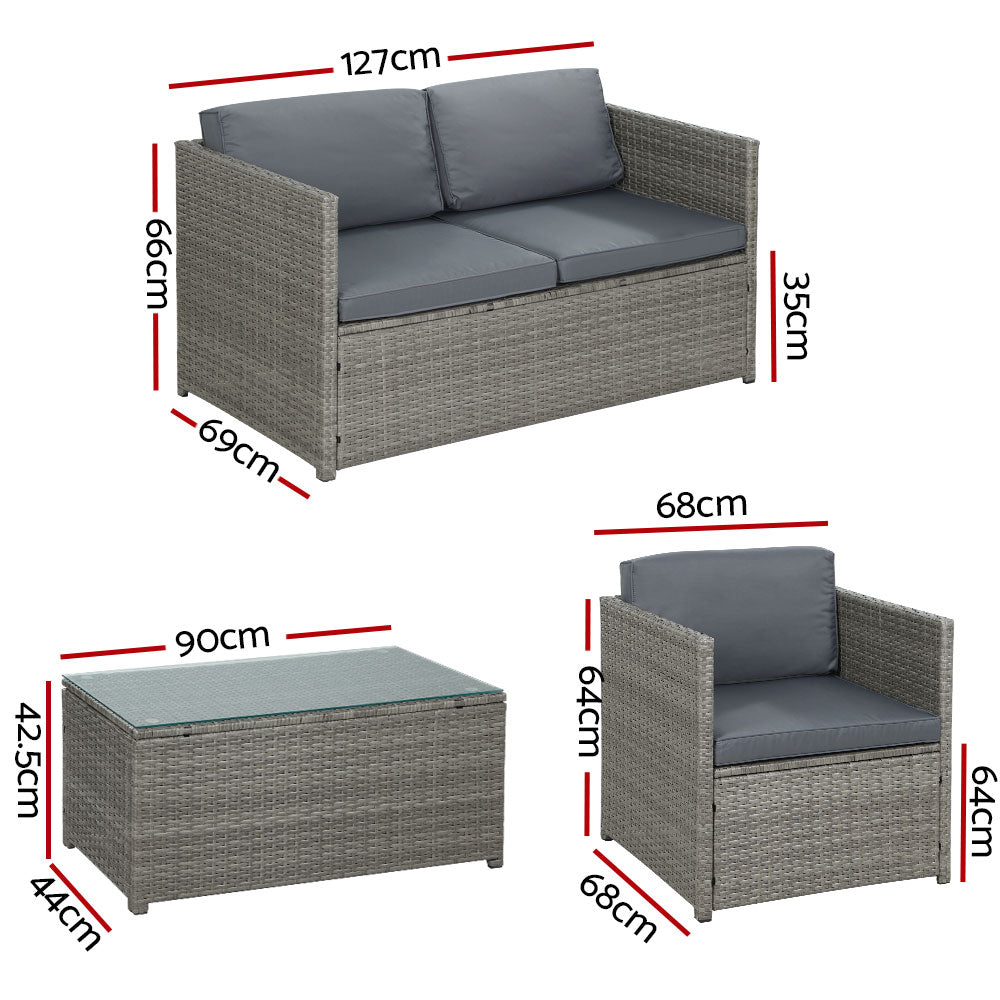 Outdoor Furniture Sofa  Table Chairs Lounge Set- 4 Seater