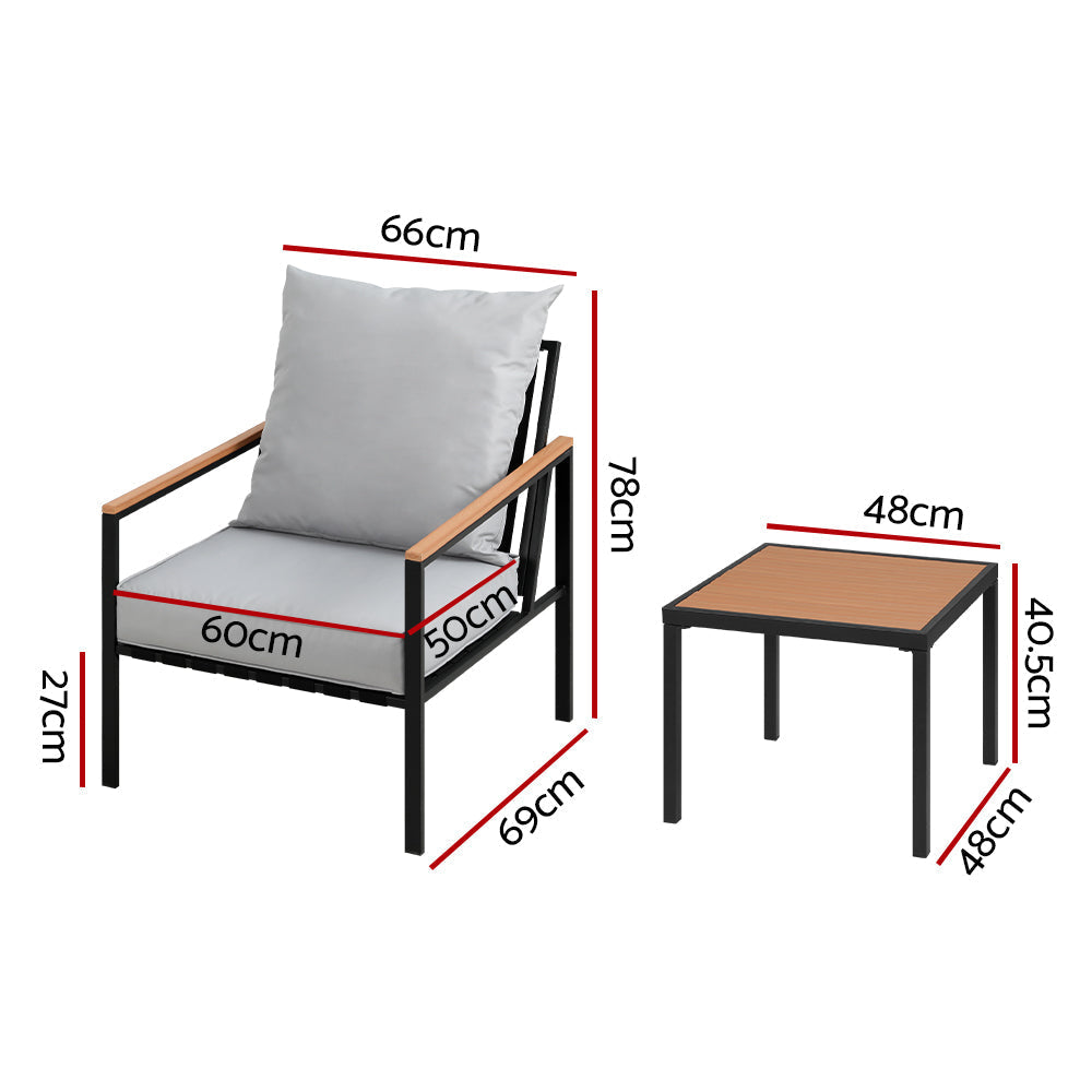 Outdoor Furniture Lounge Setting Bistro Chairs Table Patio Set - 3pcs