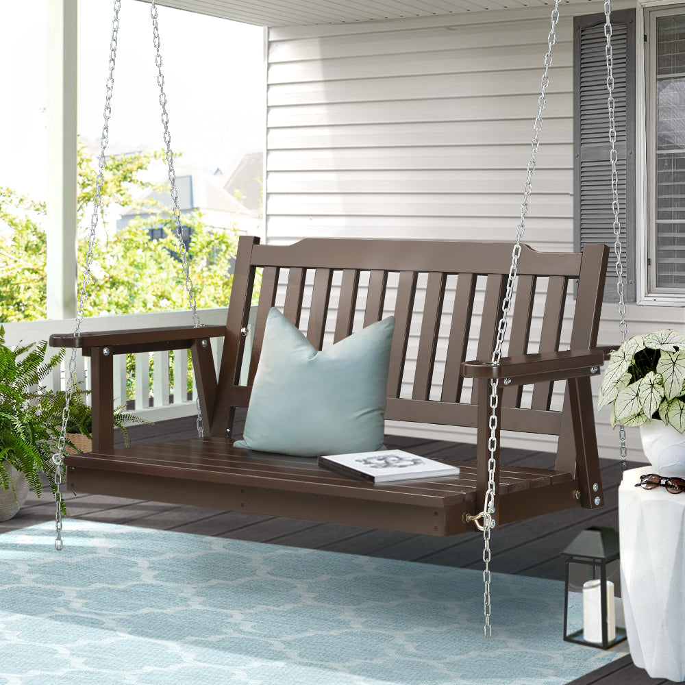 Wooden Garden Porch Swing Bench Outdoor Furniture - Brown
